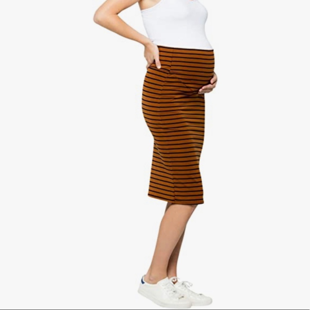 My Bump Striped High Waisted Midi Pencil Skirt